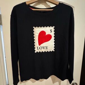 Jane and Delancey Black Sweatshirt with Red Heart Stamp Design